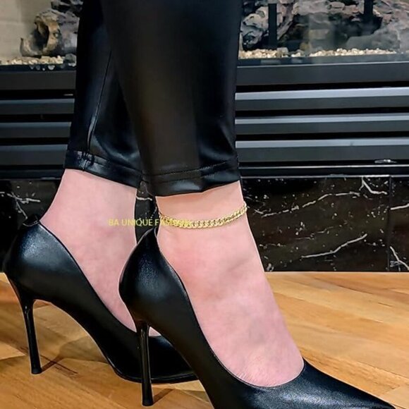 Gold-Plated Anklet Women 9-12 Inch Sizes Cuban Figaro Mariner Herringbone - Picture 4 of 7